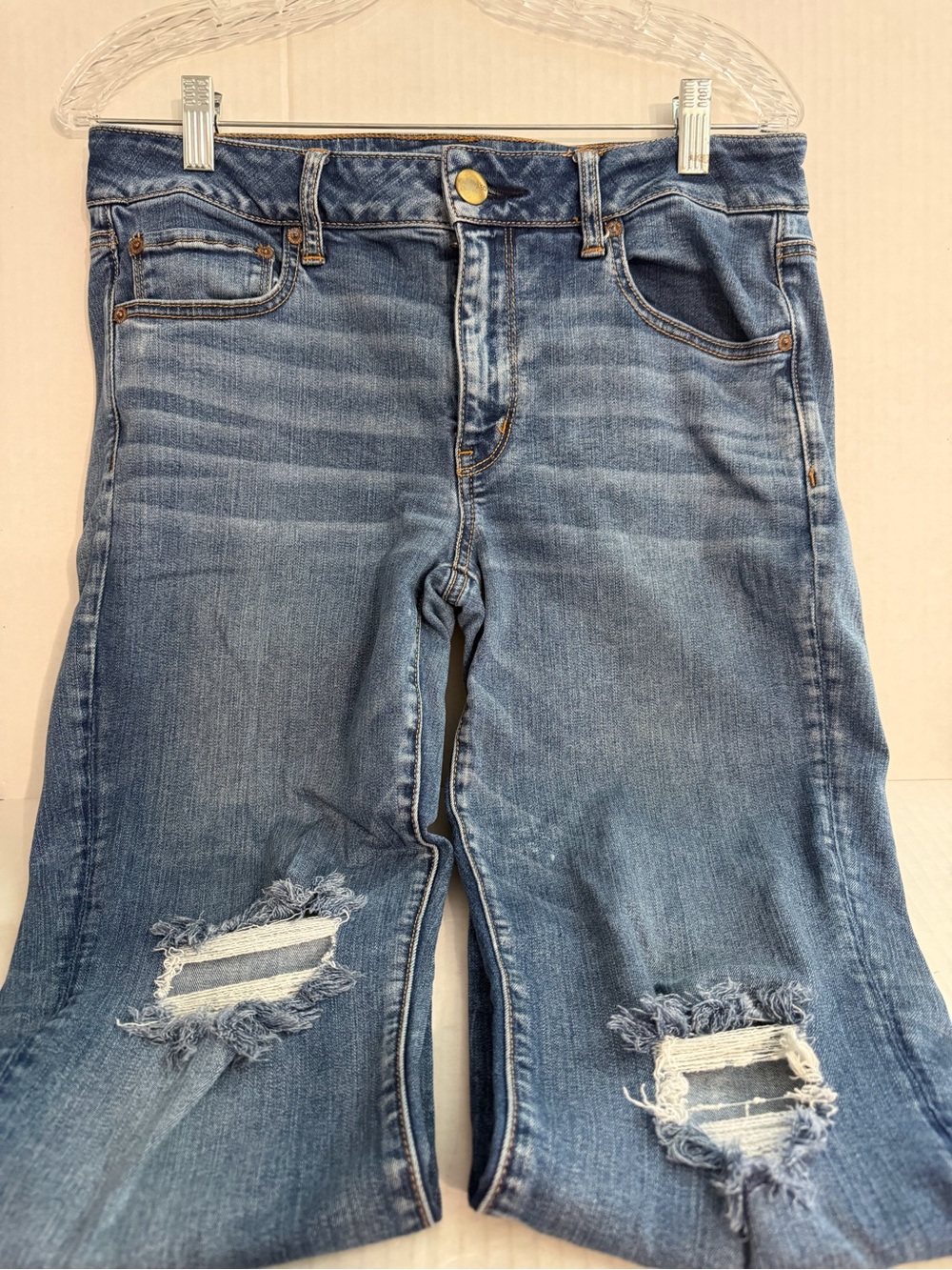 American Eagle Outfitters Distressed Light Blue Straight Leg Jeans